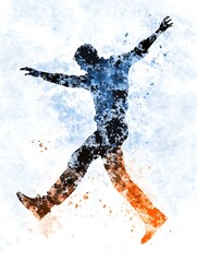 Poster - Abstract Jumping Figure in Blue and Orange Hues