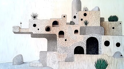 Poster - Abstract Tan and Brown Fortress Painting