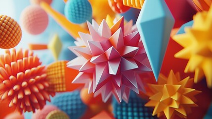 Poster - A geometric explosion of vibrant colors in an abstract 3D pattern.