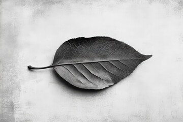 Wall Mural - a single detailed leaf sits centered on a textured white surface
