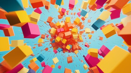Aufkleber - A geometric explosion of vibrant colors in an abstract 3D pattern.