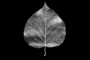 Wall Mural - a single translucent leaf is isolated against a black background