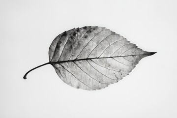 Wall Mural - a detailed monochromatic image showing a single leaf on a white background