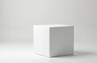 © Viktor - White cube sits on white surface. Clean design for product presentation or mockup. Isolated box offers space for branding. Modern minimalist design for advertisement or packaging.