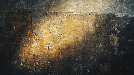 Poster - A close up of a weathered and stained wall with a mix of light and dark tones and textures visible