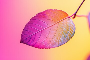 Wall Mural - a single colorful leaf with bright gradient hues and fine veins