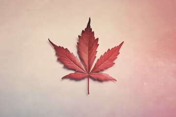 Wall Mural - a single red leaf resting gently on a neutral colored background