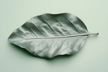 Wall Mural - a detailed depiction of a large silver leaf isolated on green
