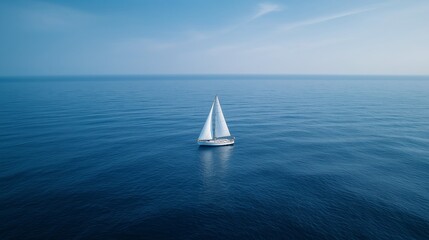 Poster - A lone sailboat floating on a vast sea under a galaxy-filled sky