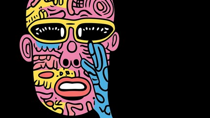 Poster - Stylized Face Illustration Pink Yellow Graphic Portrait