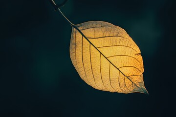 Wall Mural - the intricate detail of a backlit leaf illuminated in golden light