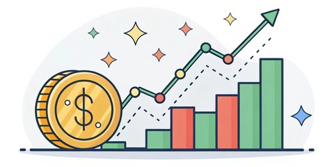 Poster - Illustration of a gold coin and a rising bar graph, symbolizing financial growth and investment success.
