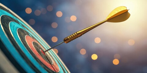 Poster - A dart embedded in a colorful target with a blurred background, symbolizing focus and precision in achieving goals.