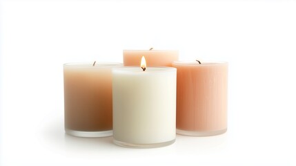 Poster - decorative candles in soft colors arranged together on a light surface creating a calming ambiance