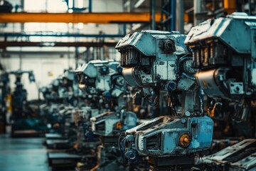 Poster - Robots lined up in industrial facility ready for automation tasks