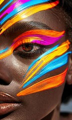 Aufkleber - vivid face painting artistry showcases bold colors on a model in natural light