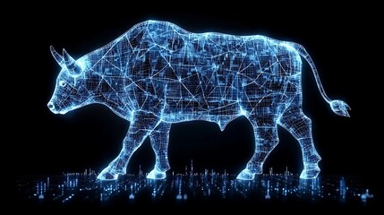 Poster - Digital Bull Wireframe Technology Growth Concept