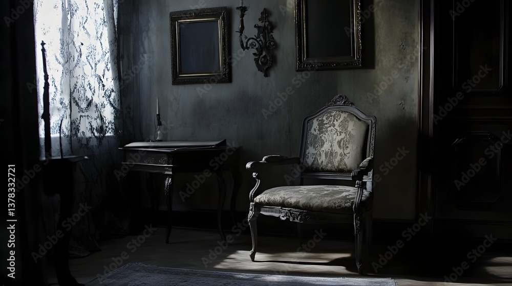 Shadowy room with antique furniture in a haunted manor known for ...