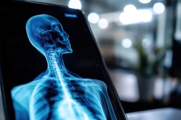 Poster - detailed x-ray image highlighting human skeletal structure and spine alignment