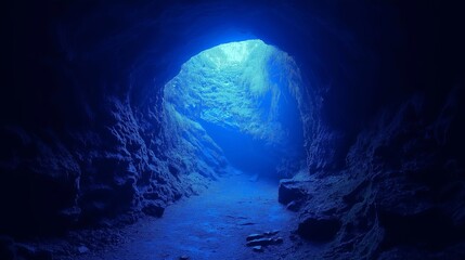 Poster - A mystical cave entrance glowing with an ethereal blue light