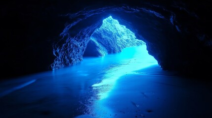 Poster - A mystical cave entrance glowing with an ethereal blue light