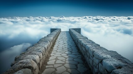 Poster - A stone bridge extending through an endless horizon of clouds.