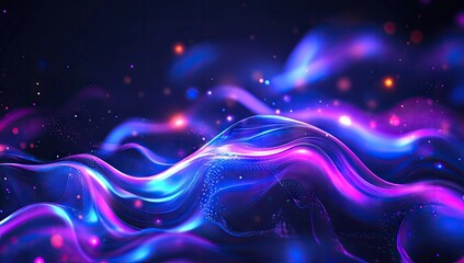 Aufkleber - Abstract swirling waves of vibrant purple and blue light, dotted with glowing particles