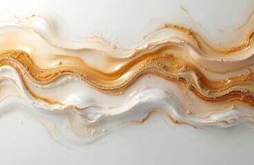 Poster - Abstract fluid acrylic art background. Gold beige mixing painting, flowing texture. Modern design for poster, banner. Artistic painting with metallic paint. Ideal for cosmetic products.