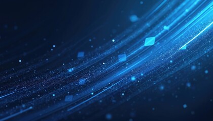 Leinwandbilder - Abstract illustration of digital data flow in cyberspace. Blue geometric lines, dots, and squares on a dark background. Tech design perfect for science, tech, business presentations.