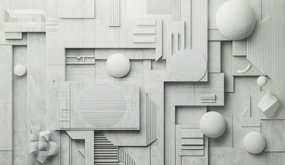 Fototapete - Abstract geometric shapes, light gray, modern design
