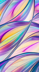 Wall Mural - Abstract colorful digital transparent glass structure wallpaper. Crystal 3D geometric forms catch and reflect light, creating prismatic effects and subtle rainbow refractions background.