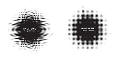 Fototapete - Burst halftone light effect. Glowing light burst halftone circle. Abstract grunge halftone dots background. 