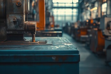 Poster - Industrial workspace showcases machinery and tools in a large manufacturing facility