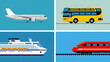 © Minky - vector set of transport icons. Airplane, Bus, Cruise Ship, and Train. A vector set of 4 different transportation model : airplane, bus, cruise ship and train. This vector is very good for design that