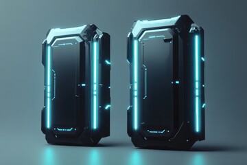 Poster - Futuristic smartphone design with glowing blue accents in a modern setting