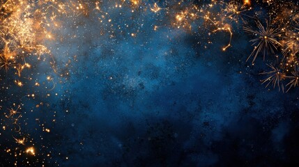Poster - Stunning Fireworks Display with Golden and Orange Trails Against a Starry Night Sky Background
