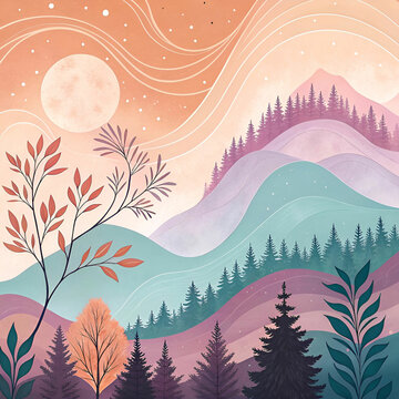 A trendy abstract background with soft, organic shapes and a harmonious blend of modern colors.