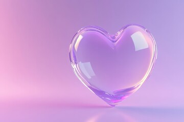 Poster - Clear heart-shaped object resting on a purple gradient background creates a romantic and serene atmosphere