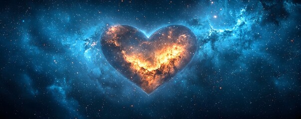 Poster - glowing heart shaped constellation in a starry night sky