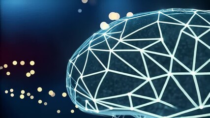 Poster - Illuminated brain with connected lines and dots on a dark blue gradient background illustration