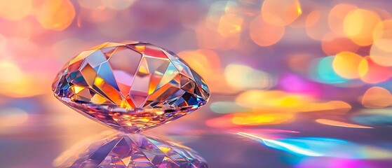Poster - Radiant Diamond Reflecting Vibrant Colors and Light in a Mesmerizing Display