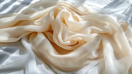 Poster - Abstract white waves, soft fabric textures creating a modern, elegant background