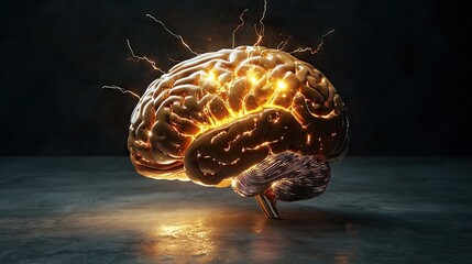 Poster - Advanced human brain simulation, illuminated with electrical bursts and dynamic light effects