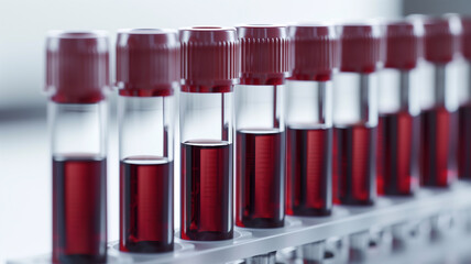 Poster - This Rows of vials filled with synthetic blood reflect the future of nanomedicine and fluid transfusion.
