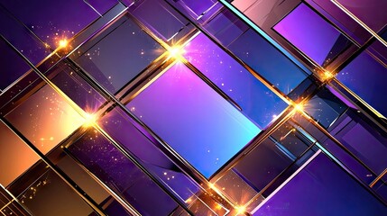 Poster - Modern abstract purple geometric background with overlapping diagonal lines and glowing accents