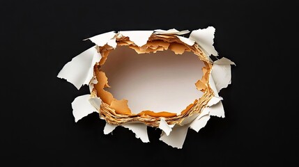 Poster - White paper tearing effect, abstract minimal concept on a deep black background