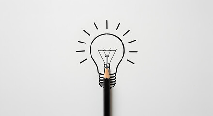 Poster - Lightbulb Drawing with Pencil on White Paper for Idea Generation and Innovation