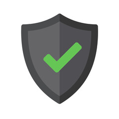 Poster - Shield of Protection: A solid shield design, complete with a green checkmark, symbolizes security and success in a modern, flat illustration.