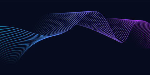 Poster - Abstract glowing wave lines on dark blue background. Dynamic wave pattern. Modern flowing wavy lines. Futuristic technology concept. Suit for banner, poster, cover, brochure, flyer, website