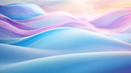 Poster - soft pastel waves of abstract landscape with gentle curves and gradients in blue, pink, and lavender